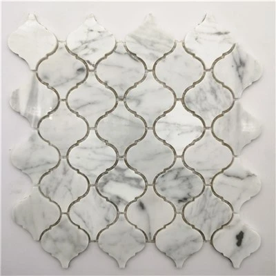 Dawb Carrara Marble nrog tooj dag Mosaic Vuas